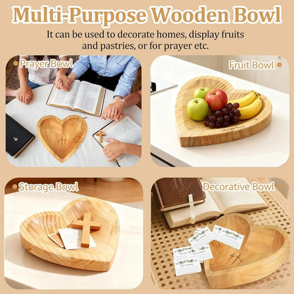 Wooden Heart Shaped Prayer Bowl with 24 Prayer Cards