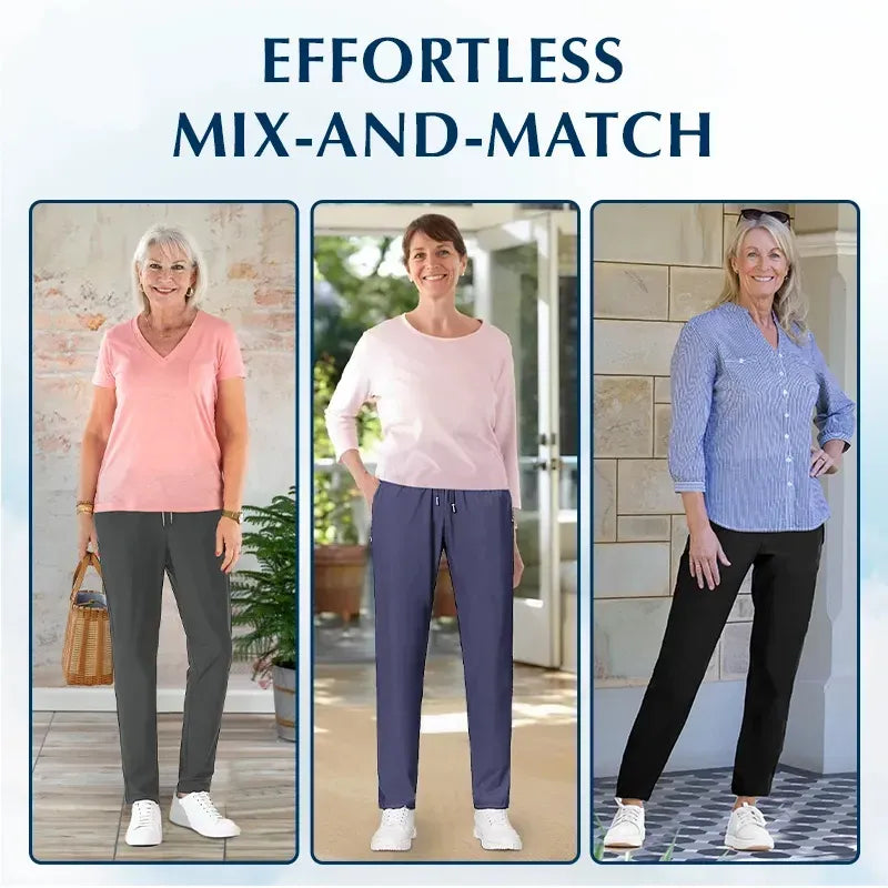 Women's Cooling Ice Silk Pants – Ultra Stretch High Waist Lightweight Trousers for Summer, Lounge & Everyday Comfort
