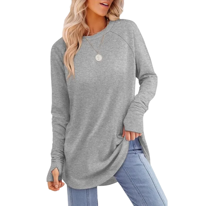 Women's Soft Stretch Long Sleeve Tunic Top – Raglan Crew Neck with Curved Hem, Lightweight Casual Shirt for Yoga, Lounge & Everyday Wear