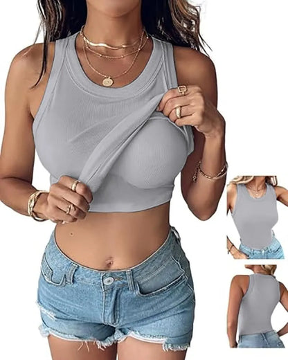 Women's Ribbed Tank Top with Built-in Shelf Bra – Soft Stretch Cami, No Bra Needed for Everyday, Lounge & Casual Wear