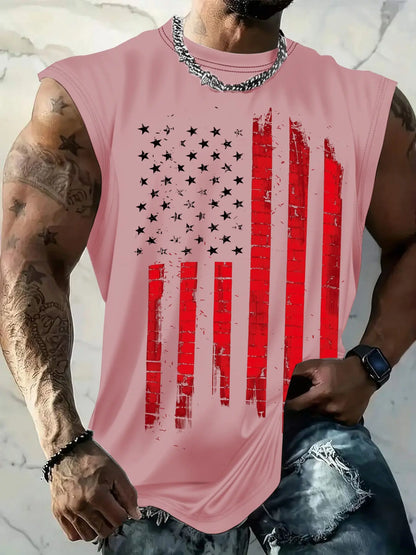 Men's American Flag Print Tank Top, Regular-Fit Casual Sleeveless Top for Daily Outdoor Wear, Men's Clothes for Summer
