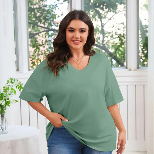 Women's Plus Size V-Neck Tunic Top – Soft Cotton Relaxed Fit Casual Tee, Flattering & Comfortable Everyday Shirt