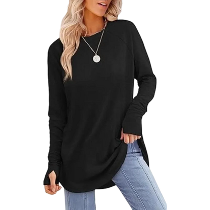 Women's Soft Stretch Long Sleeve Tunic Top – Raglan Crew Neck with Curved Hem, Lightweight Casual Shirt for Yoga, Lounge & Everyday Wear