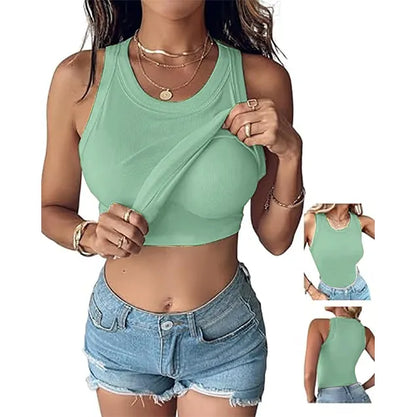 Women's Ribbed Tank Top with Built-in Shelf Bra – Soft Stretch Cami, No Bra Needed for Everyday, Lounge & Casual Wear