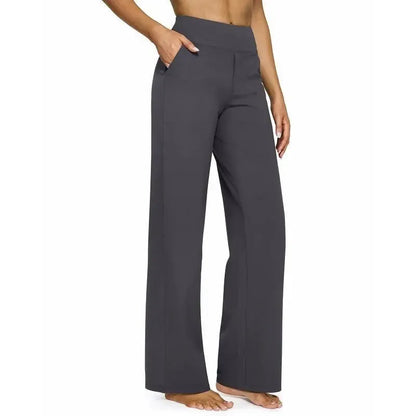Women’s High-Waist Wide Leg Pants – Business Casual Yoga Dress Pants with Pockets