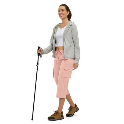 Women's Stretch Cargo Capri Pants – High Waist with 6 Pockets, Lightweight Cropped Pants for Outdoor & Casual