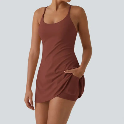 Women's Ultra-Soft Active Tennis Dress with Pockets – Open Back Sleeveless, Cloud-Like Second-Skin Feel for Workout & Casual Wear
