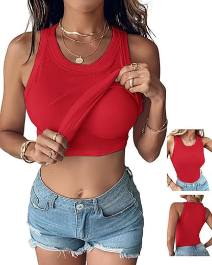 Women's Ribbed Tank Top with Built-in Shelf Bra – Soft Stretch Cami, No Bra Needed for Everyday, Lounge & Casual Wear