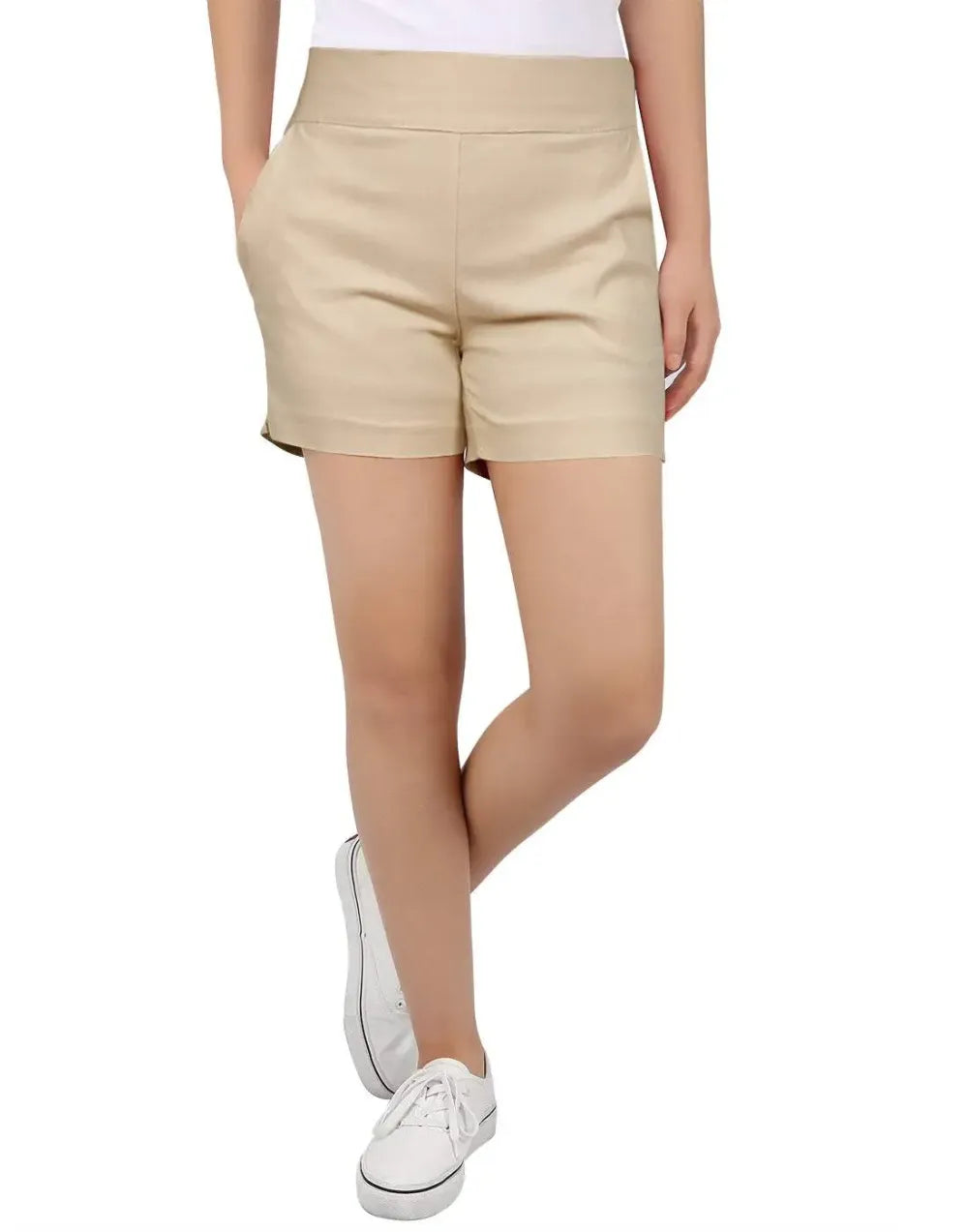Women's High Waist Tailored Shorts – Slim Fit Stretch Fabric with Pockets, Chic Dress Shorts for Office & Casual Summer Wear