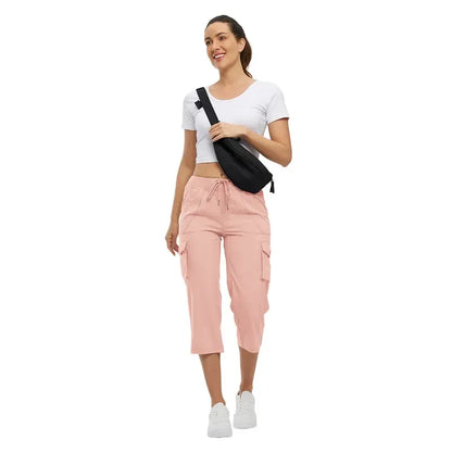 Women's Stretch Cargo Capri Pants – High Waist with 6 Pockets, Lightweight Cropped Pants for Outdoor & Casual