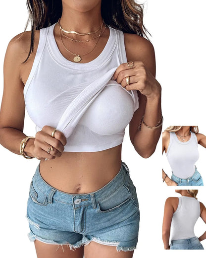 Women's Ribbed Tank Top with Built-in Shelf Bra – Soft Stretch Cami, No Bra Needed for Everyday, Lounge & Casual Wear