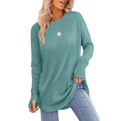 Women's Soft Stretch Long Sleeve Tunic Top – Raglan Crew Neck with Curved Hem, Lightweight Casual Shirt for Yoga, Lounge & Everyday Wear