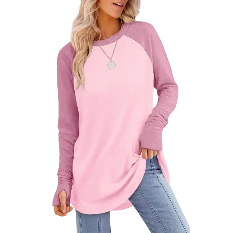 Women's Soft Stretch Long Sleeve Tunic Top – Raglan Crew Neck with Curved Hem, Lightweight Casual Shirt for Yoga, Lounge & Everyday Wear