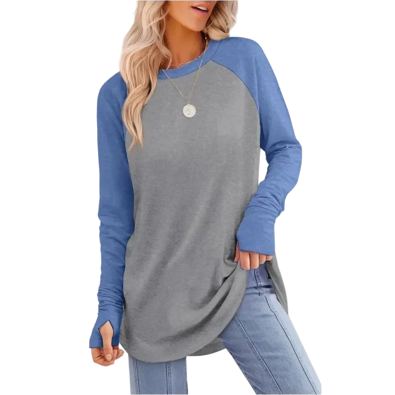 Women's Soft Stretch Long Sleeve Tunic Top – Raglan Crew Neck with Curved Hem, Lightweight Casual Shirt for Yoga, Lounge & Everyday Wear