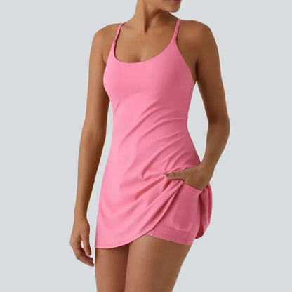 Women's Ultra-Soft Active Tennis Dress with Pockets – Open Back Sleeveless, Cloud-Like Second-Skin Feel for Workout & Casual Wear