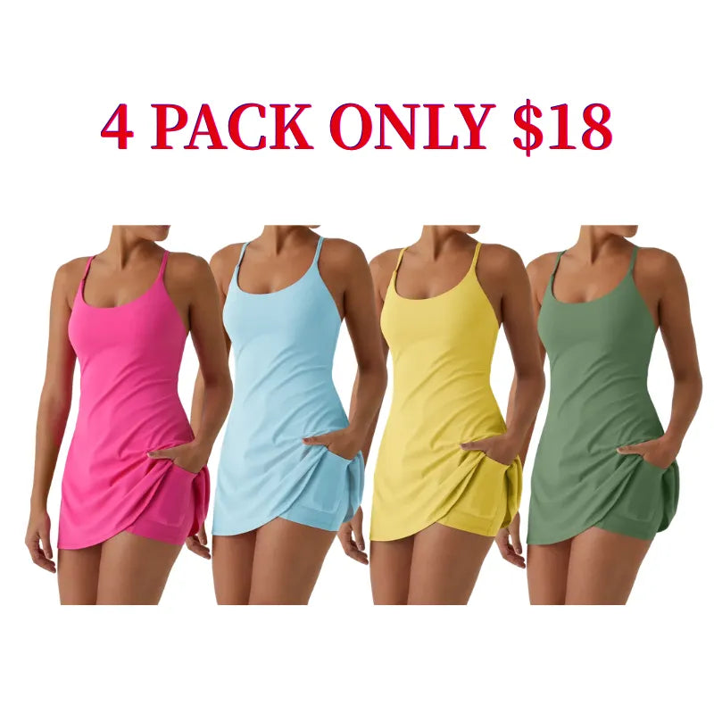Women's Ultra-Soft Active Tennis Dress with Pockets – Open Back Sleeveless, Cloud-Like Second-Skin Feel for Workout & Casual Wear