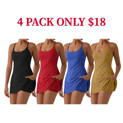 Women's Ultra-Soft Active Tennis Dress with Pockets – Open Back Sleeveless, Cloud-Like Second-Skin Feel for Workout & Casual Wear
