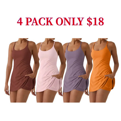 Women's Ultra-Soft Active Tennis Dress with Pockets – Open Back Sleeveless, Cloud-Like Second-Skin Feel for Workout & Casual Wear