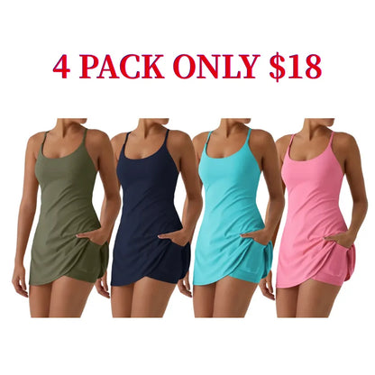 Women's Ultra-Soft Active Tennis Dress with Pockets – Open Back Sleeveless, Cloud-Like Second-Skin Feel for Workout & Casual Wear
