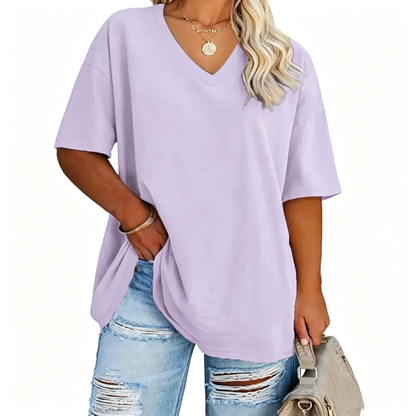 Women's Plus Size V-Neck Tunic Top – Soft Cotton Relaxed Fit Casual Tee, Flattering & Comfortable Everyday Shirt