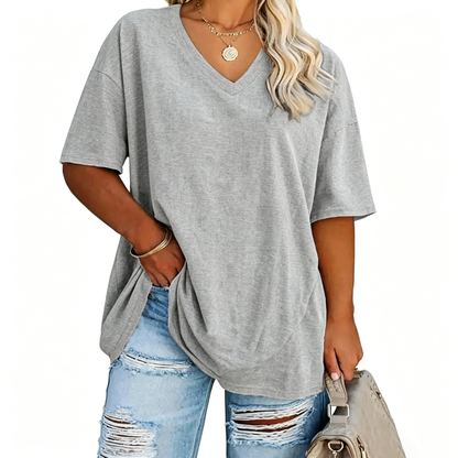 Women's Plus Size V-Neck Tunic Top – Soft Cotton Relaxed Fit Casual Tee, Flattering & Comfortable Everyday Shirt
