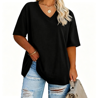 Women's Plus Size V-Neck Tunic Top – Soft Cotton Relaxed Fit Casual Tee, Flattering & Comfortable Everyday Shirt