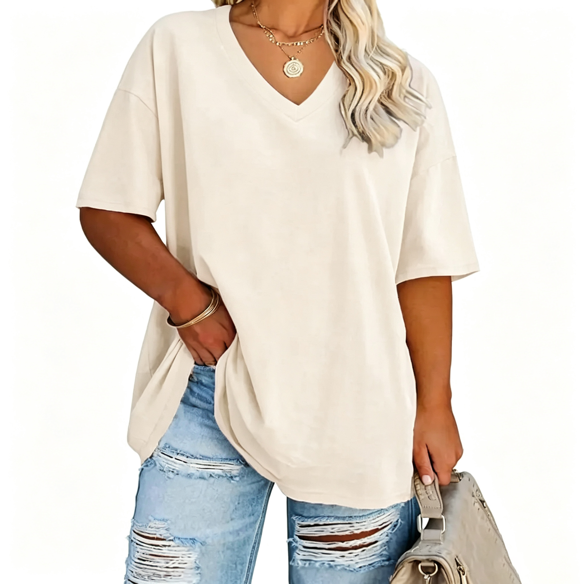 Women's Plus Size V-Neck Tunic Top – Soft Cotton Relaxed Fit Casual Tee, Flattering & Comfortable Everyday Shirt