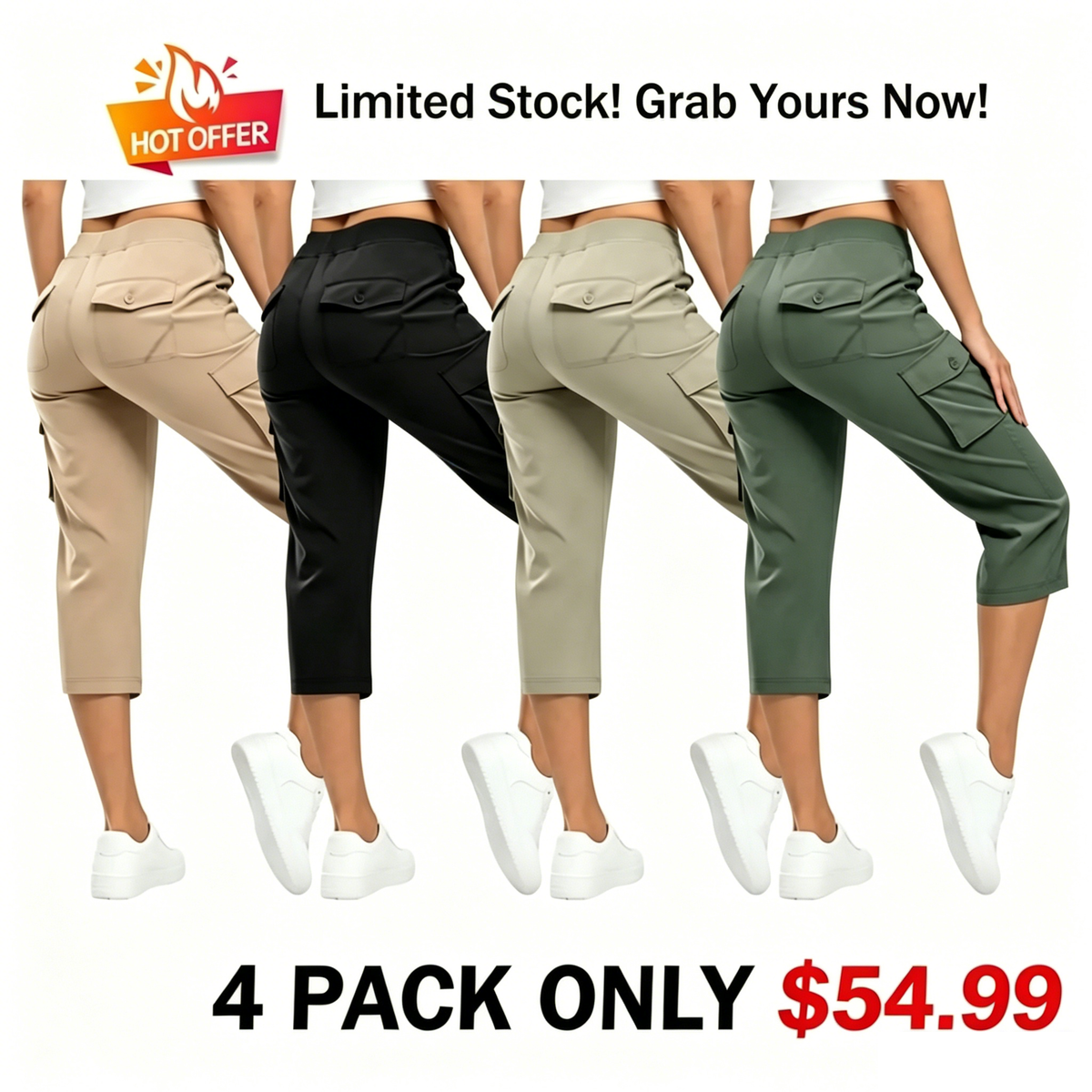 Women's Stretch Cargo Capri Pants – High Waist with 6 Pockets, Lightweight Cropped Pants for Outdoor & Casual