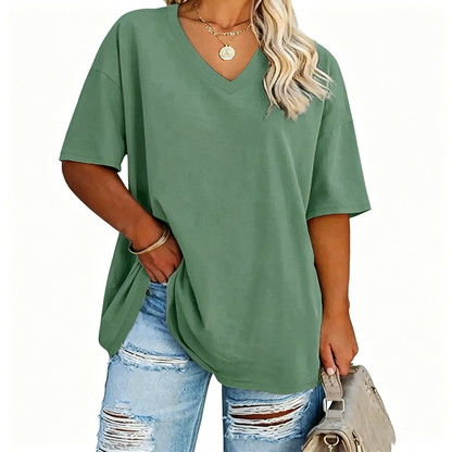 Women's Plus Size V-Neck Tunic Top – Soft Cotton Relaxed Fit Casual Tee, Flattering & Comfortable Everyday Shirt