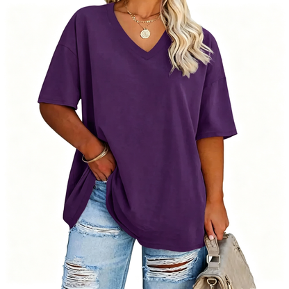 Women's Plus Size V-Neck Tunic Top – Soft Cotton Relaxed Fit Casual Tee, Flattering & Comfortable Everyday Shirt