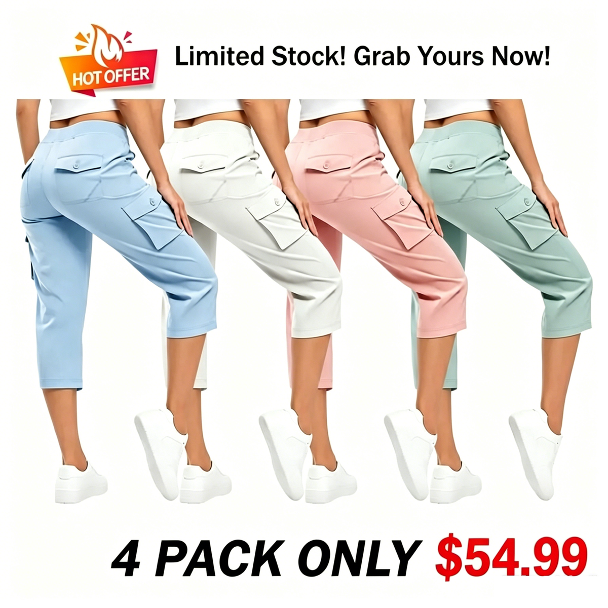 Women's Stretch Cargo Capri Pants – High Waist with 6 Pockets, Lightweight Cropped Pants for Outdoor & Casual