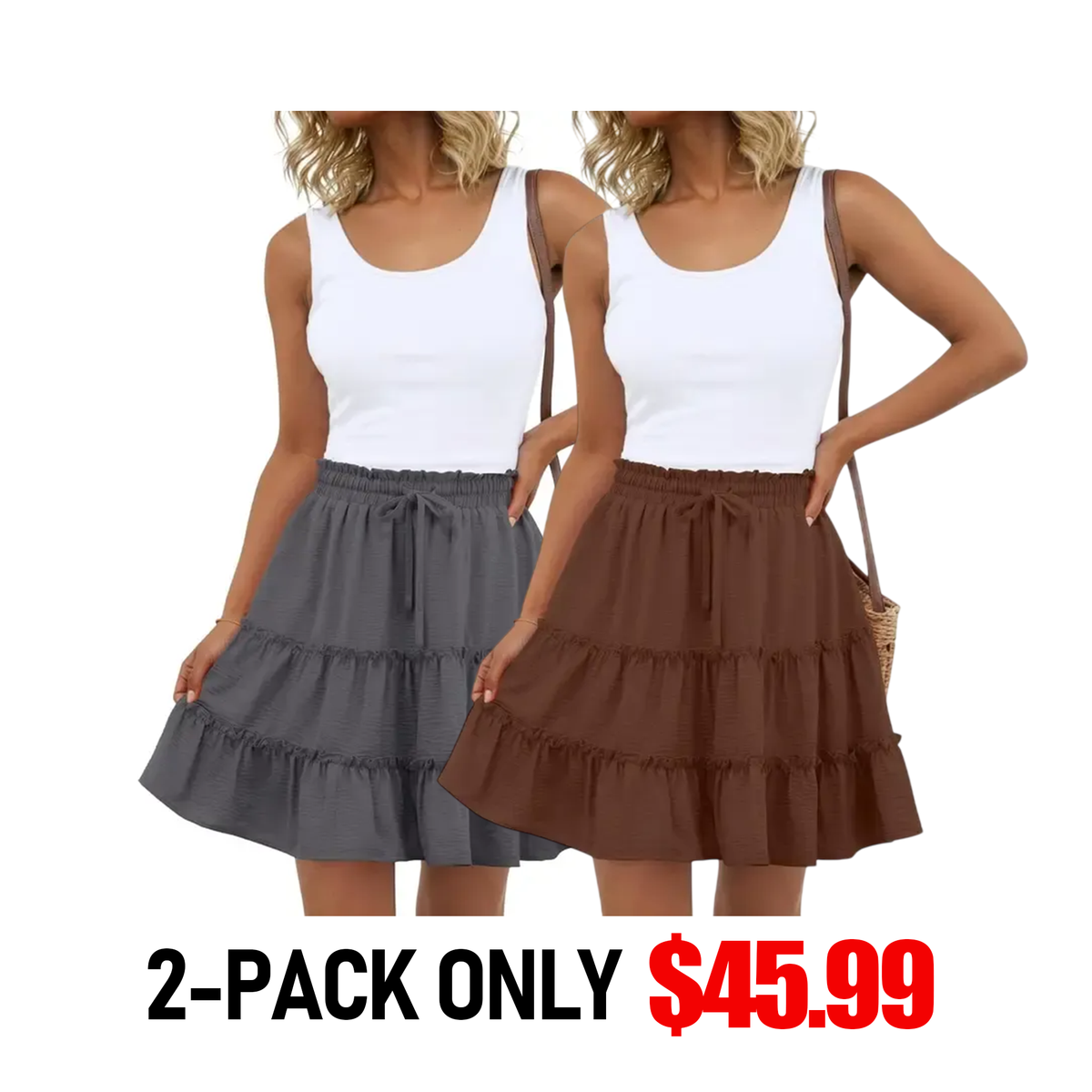 Women's Tiered Ruffle Mini Skirt – High Waist Elastic Drawstring Flowy A-Line Skirt for Beach, Vacation & Summer Style