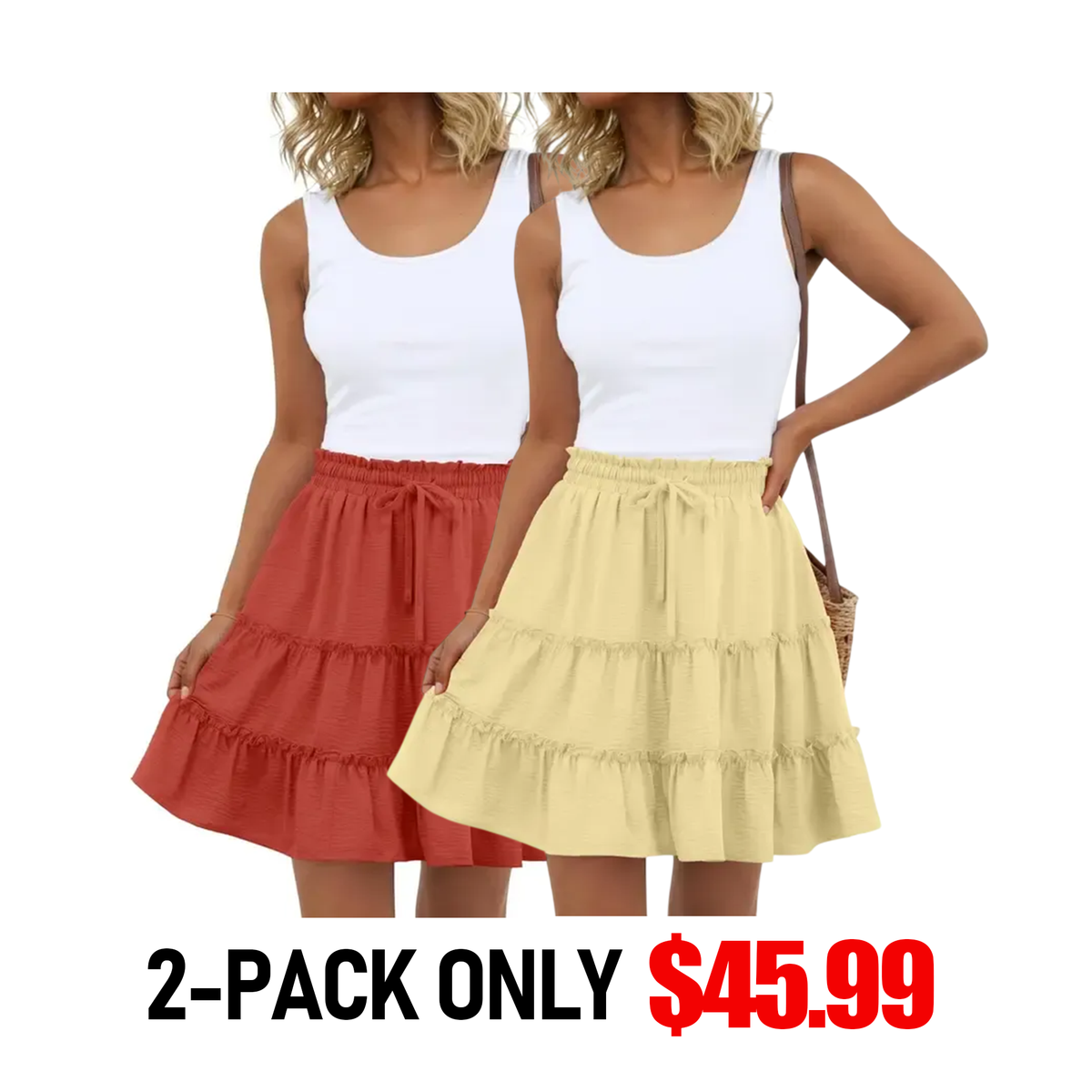 Women's Tiered Ruffle Mini Skirt – High Waist Elastic Drawstring Flowy A-Line Skirt for Beach, Vacation & Summer Style