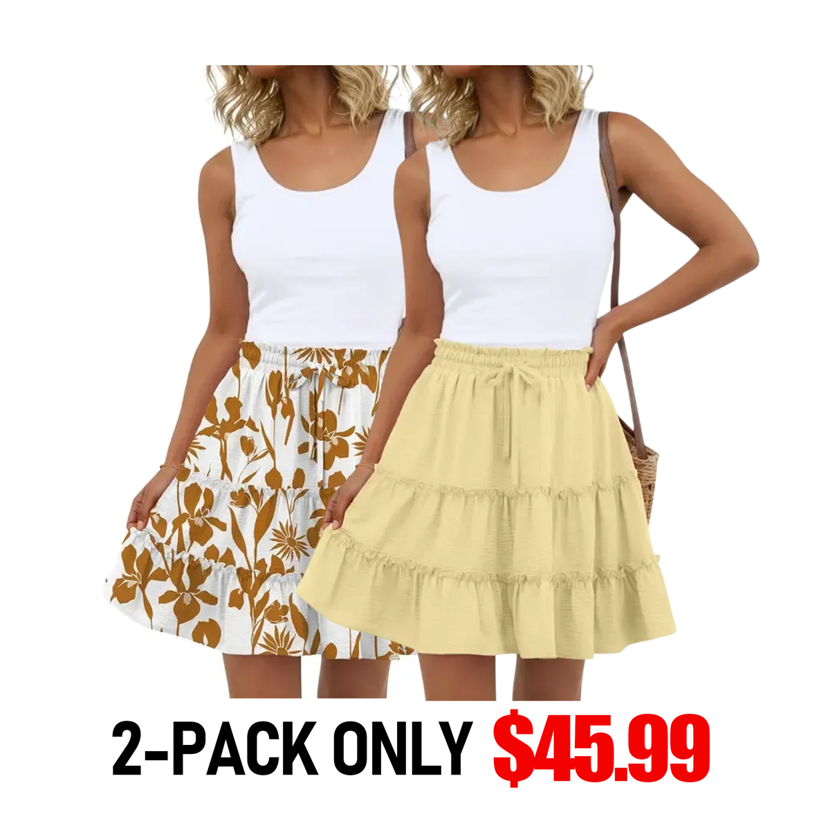 Women's Tiered Ruffle Mini Skirt – High Waist Elastic Drawstring Flowy A-Line Skirt for Beach, Vacation & Summer Style