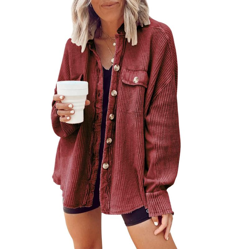 Women's Loose Fit Batwing Sleeve Waffle Knit Jacke