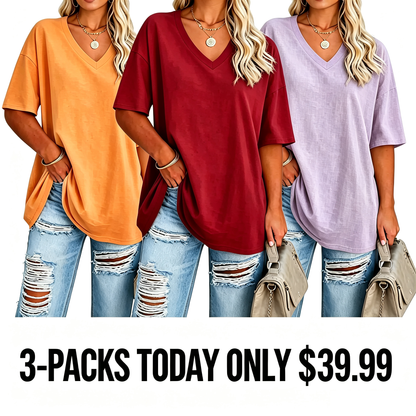 Women's Plus Size V-Neck Tunic Top – Soft Cotton Relaxed Fit Casual Tee, Flattering & Comfortable Everyday Shirt