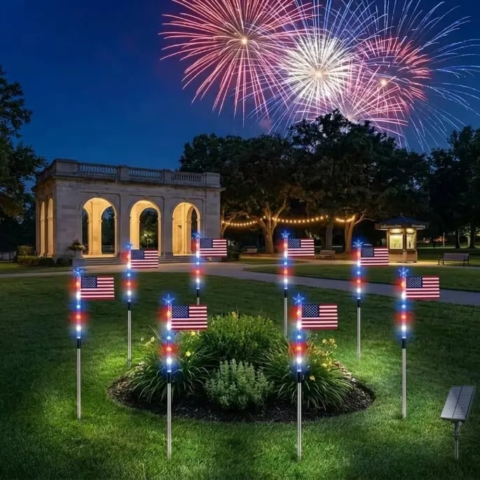 🔥Last Day 49% OFF - 8-Piece Flag Solar Pathway Lights