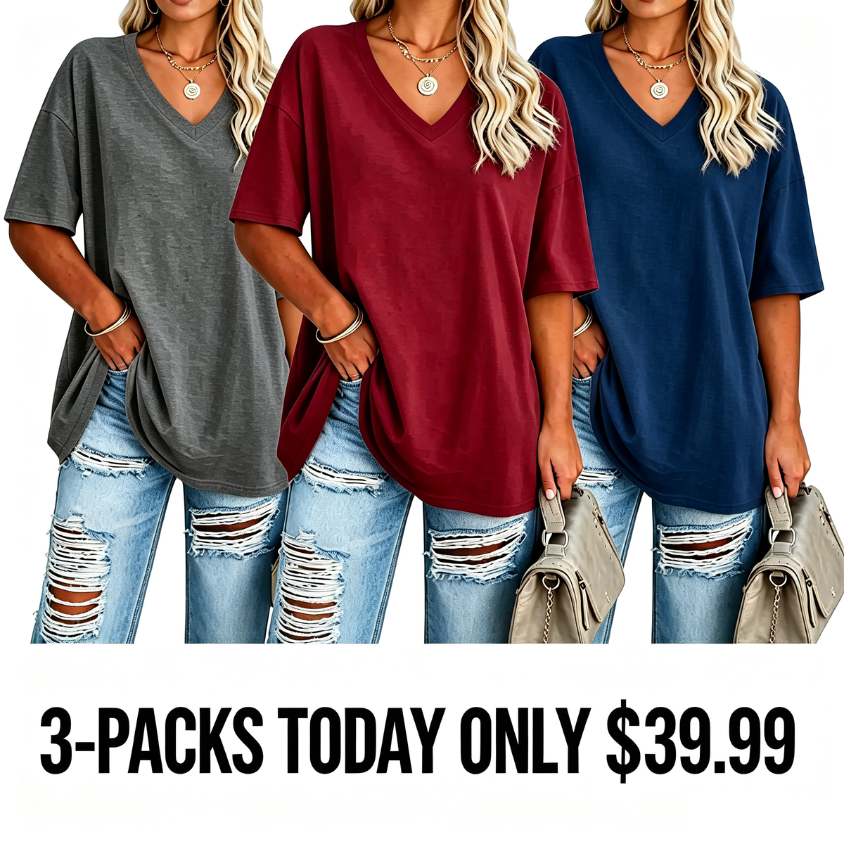 Women's Plus Size V-Neck Tunic Top – Soft Cotton Relaxed Fit Casual Tee, Flattering & Comfortable Everyday Shirt