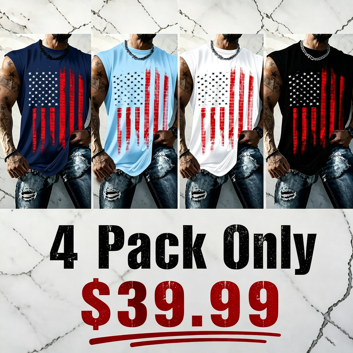 Men's American Flag Print Tank Top, Regular-Fit Casual Sleeveless Top for Daily Outdoor Wear, Men's Clothes for Summer