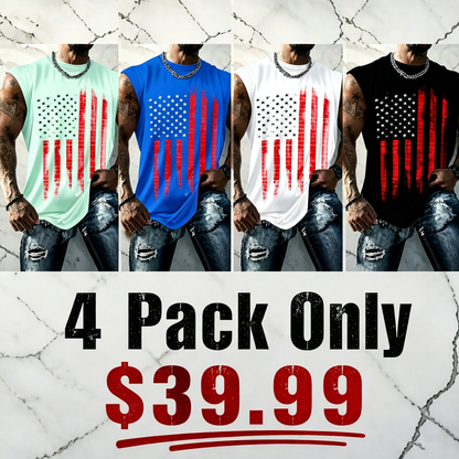 Men's American Flag Print Tank Top, Regular-Fit Casual Sleeveless Top for Daily Outdoor Wear, Men's Clothes for Summer