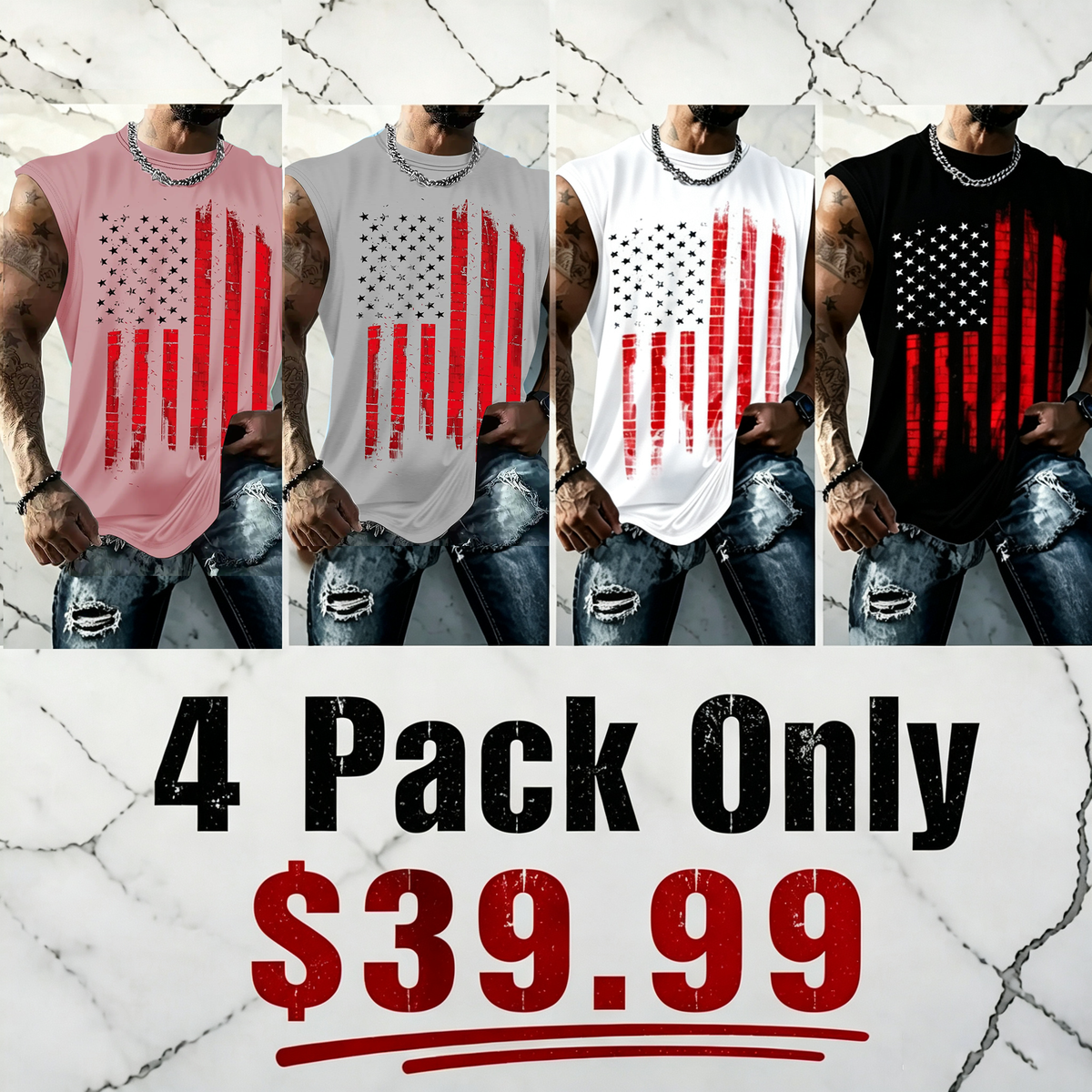 Men's American Flag Print Tank Top, Regular-Fit Casual Sleeveless Top for Daily Outdoor Wear, Men's Clothes for Summer