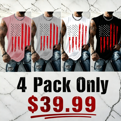 Men's American Flag Print Tank Top, Regular-Fit Casual Sleeveless Top for Daily Outdoor Wear, Men's Clothes for Summer