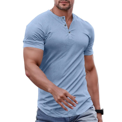 Men's Ribbed Henley T-Shirt – Slim Muscle Fit, Soft Stretch Short Sleeve Tee for Gym, Casual & Everyday Wear