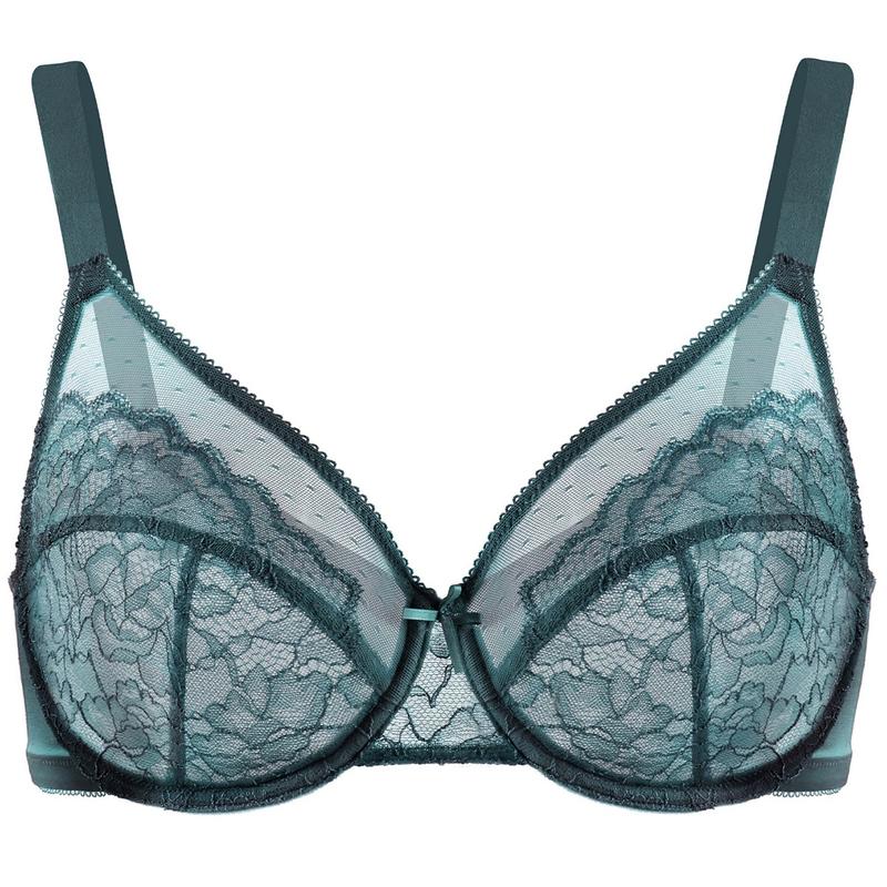 Enchante Floral Lace Plus Size Underwire Unlined Unpadded Minimizer Full Coverage Bra Women's Wear Comfortable Breathable Mesh Cup