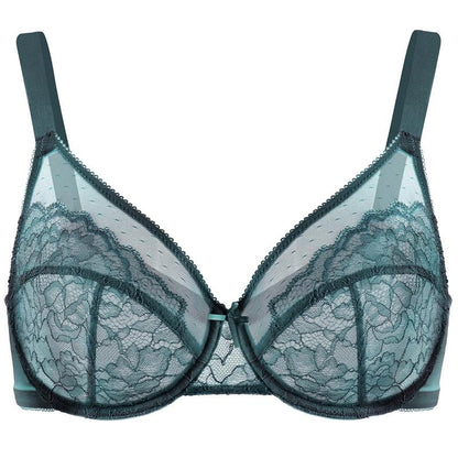 Enchante Floral Lace Plus Size Underwire Unlined Unpadded Minimizer Full Coverage Bra Women's Wear Comfortable Breathable Mesh Cup
