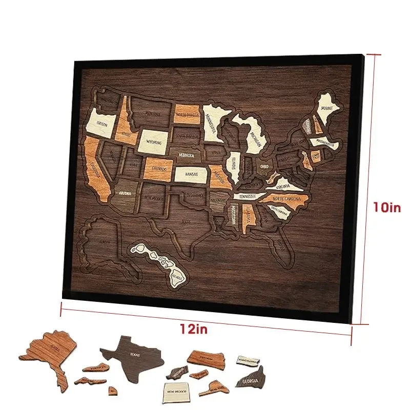 🔥Hot Sale 49% OFF🔥 Wooden USA Travel Map Puzzle🧩A Stylish Way to Track Your Journey & Memories