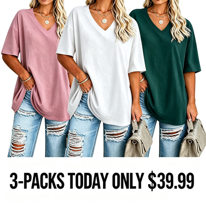 Women's Plus Size V-Neck Tunic Top – Soft Cotton Relaxed Fit Casual Tee, Flattering & Comfortable Everyday Shirt
