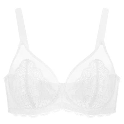 Mermaid Scales Lace Unlined Full Coverage Plus Size Underwire Minimizer Bra Comfortable Mesh Cup