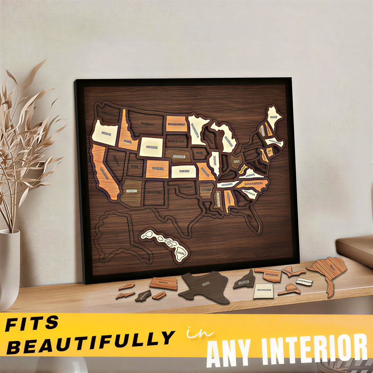 🔥Hot Sale 49% OFF🔥 Wooden USA Travel Map Puzzle🧩A Stylish Way to Track Your Journey & Memories