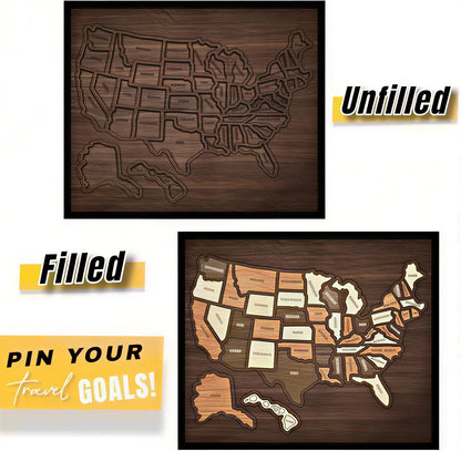 🔥Hot Sale 49% OFF🔥 Wooden USA Travel Map Puzzle🧩A Stylish Way to Track Your Journey & Memories